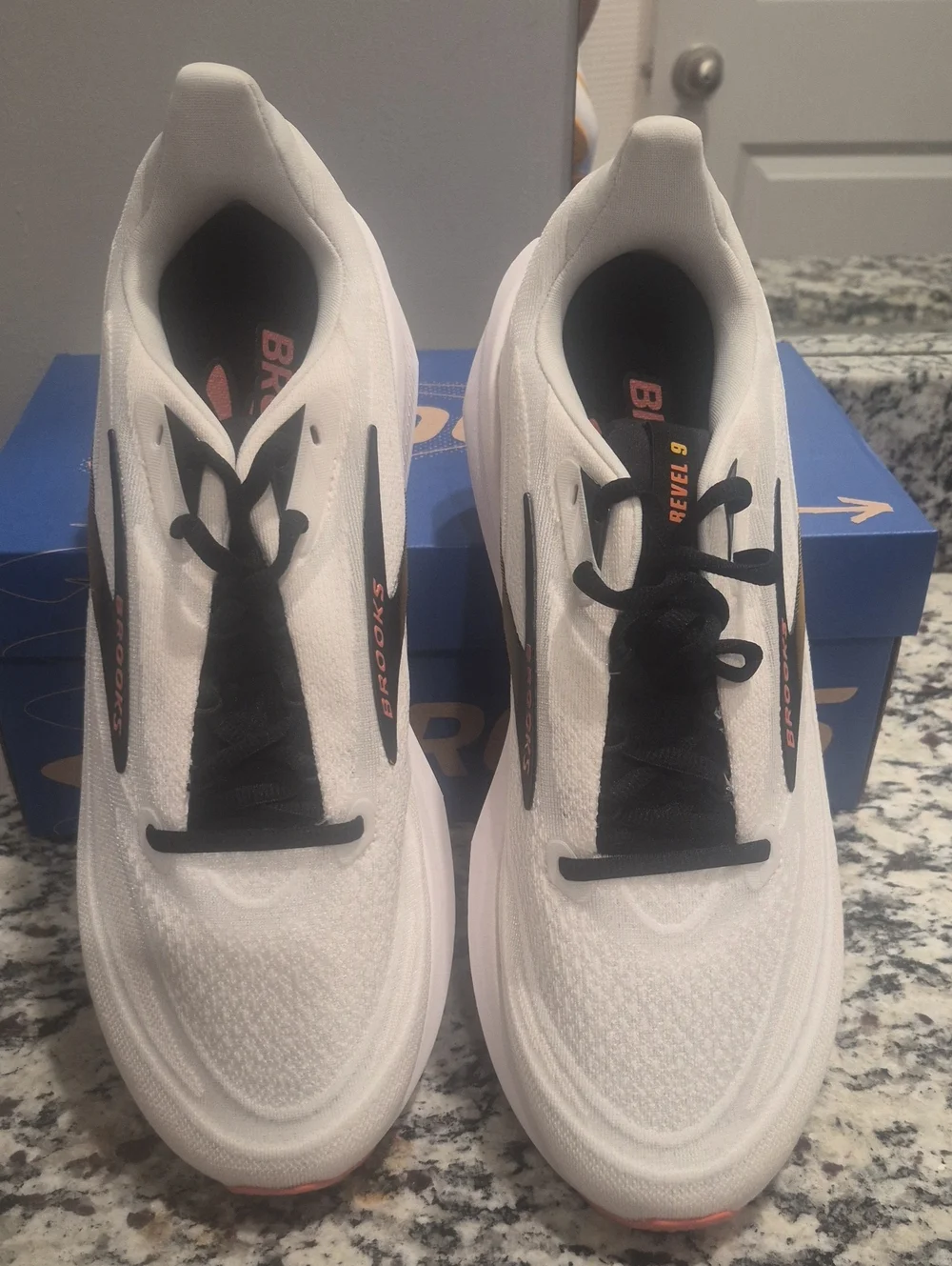 Brooks Revel 9 Men's White Running Shoes with Yellow & Coral Accents
